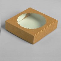 Подарочная коробка сборная с окном, 11,5 х 11,5 х 3 см, крафт