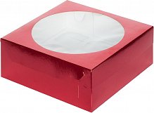 Коробка для 9 капкейков красная 235х235х100 с окном