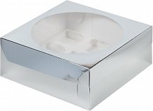 Коробка для 9 капкейков серебро 235х235х100	с окном