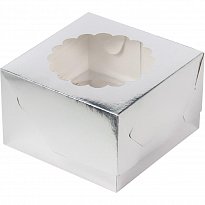 Коробка для 4-х капкейков серебро160х160х100	