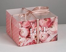 Коробка на 4 капкейка LOVE, 16 × 16 × 10 см