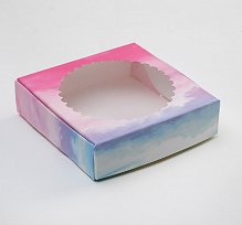 Подарочная коробка сборная с окном, небесный, 11,5 х 11,5 х 3 см