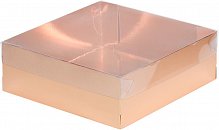 Коробка для тортов и пирожных с пластиковой крышкой золото 200x200x70