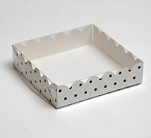 Коробочка для печенья с PVC крышкой "Горох", белая, 15 х 15 х 3 см, 12 х 12 х 3 см