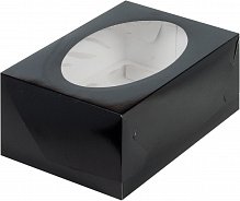 Коробка для 6 капкейков черная  235х160х100	с окном