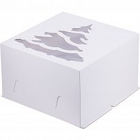 Коробка для торта с окошком "Елка", 300*300*190 (белая) гофрокартон