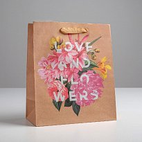 Пакет крафтовый вертикальный Love and flowers, 23 х 27 х 11,5 смПа
