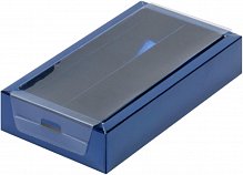 коробка для конфет с пластиковой прозрачной крышкой на 8 конфет 180х100х30	синяя