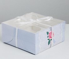 Коробка на 4 капкейка "Нежность" 16 х 16 х 7,5 см.