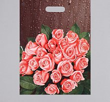 Пакет "Розы после дождя", полиэтиленовый с вырубной ручкой, 38 х 45 см, 60 мкм