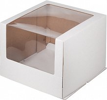 Коробка для торта с УВЕЛИЧЕННЫМ окошком  260х260х210 (белая) гофрокартон