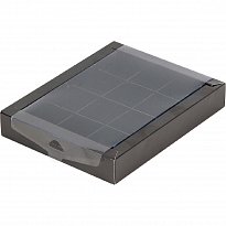 Коробка для конфет с пластиковой прозрачной крышкой на 12 конфет квадратный ложемент  190х150х30	черная