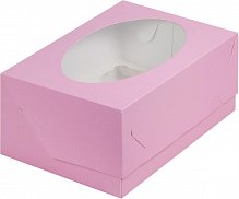 Коробка для 6 капкейков розовая  235х160х100	с окном