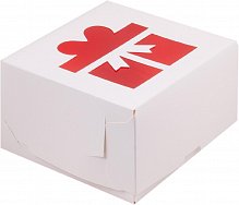 Коробка на 4 капкейка с КРАСНЫМ окошком "ПОДАРОК" 160*160*100 мм (4) (белая)  040957
