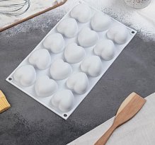 Форма для муссовых десертов и выпечки «Сердца», 29,8×17,3 см, 15 ячеек (5×5×3 см), цвет белый