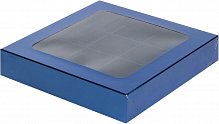 Коробка для конфет с окном 9 шт 160х160х30	синяя