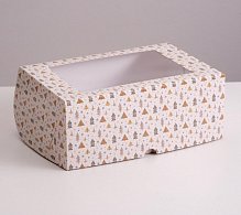 Коробка на 6 капкейков "Елки бежевые", с окном, 25 х 17 х 10 см