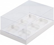 Коробка для 6 капкейков ПРЕМИУМ с пластиковой крышкой белая   235х160х100