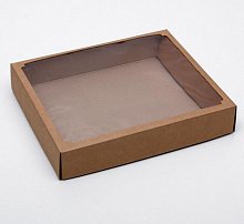 Коробка сборная без печати крышка-дно бурая с окном 37 х 32 х 7 см