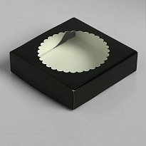 Подарочная коробка сборная с окном, черный, 11,5 х 11,5 х 3 см