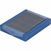 Коробка для конфет с пластиковой прозрачной крышкой на 12 конфет квадратный ложемент 190х150х30 синяя