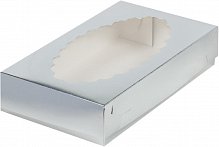 коробка для эклеров  с окошком 240х140х50 серебро