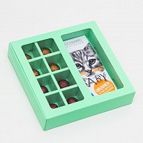 Коробка под 8 конфет + шоколад, с окном, мята, 17,7 х 17,85 х 3,85 см