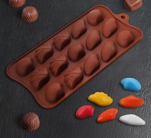 Форма для льда и шоколада 22×10,5 см «Ракушки», 15 ячеек (2,7×3,4 см), цвет шоколадный