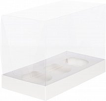 Коробка на 3 капкейка ПРЕМИУМ с пластиковой крышкой 240*110*160 мм (3) (белая)