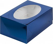 Коробка для 6 капкейков синяя  235х160х100	с окном