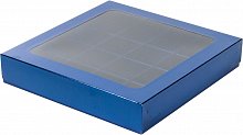 Коробка для конфет с окном 16 шт синяя   190х190х30