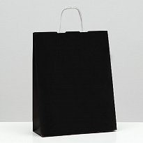 Пакет крафт черный, 32 х 12 х 41 см, белая ручка