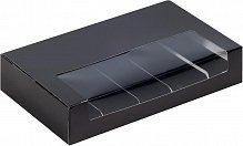 Коробка для эклеров и эскимо с пластиковой крышкой и ложементами 250*150*50 мм (черная) НОВИНКА