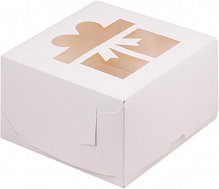 Коробка на 4 капкейка с прозрачным окошком "ПОДАРОК" 160*160*100 мм (4) (белая)  040950