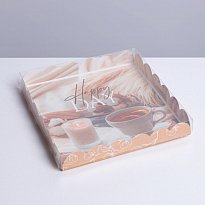 Коробка для кондитерских изделий с PVC крышкой «Уютный вечер», 21 × 21 × 3 см