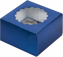 Коробка для 4-х капкейков синяя 160х160х100	