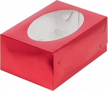Коробка для 6 капкейков красная  235х160х100	с окном