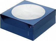 Коробка для 9 капкейков синий 235х235х100 с окном