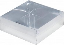 Коробка для тортов и пирожных с пластиковой крышкой серебро 200x200x70
