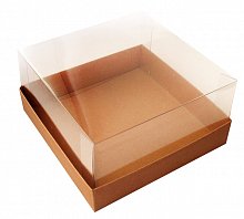 Новинка! Коробка для торта до 2 кг с прозрачной пластиковой крышкой. Р-р 240*240*110 бур/бур