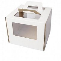 Коробка для торта 4 окна с ручками мгк 24х24х20, 24х24х24 белый,крафт