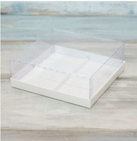 Коробка для 4-х муссовых пирожных (VM) - 17,8 х 17,8 х 6 см с прозрачной крышкой и вкладышами, цвет - белый