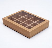 Коробка для конфет, 12 шт, крафт, 19 х 15 х 3,5 см