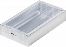 коробка для конфет с пластиковой прозрачной крышкой на 8 конфет 180х100х30	серебро	