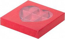 Упаковка для 9 конфет с окошком сердце 160*160*30 мм (красная)