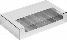 Коробка для эклеров и эскимо с пластиковой крышкой и ложементами 250*150*50 мм (серебро) НОВИНКА