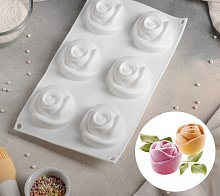 Форма для муссовых десертов и выпечки «Розы», 6 ячеек, 30×17,5 см, цвет белый