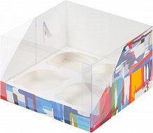 Коробка на 6 капкейков с окошком и съемной крышкой 235*160*100 мм (акварель темная/красная мат)	