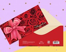 Конверт для денег «Поздравляю», красные розы и бант, 16,5 × 8 см