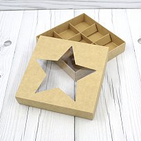 Коробка для 9 конфет с окном "Звезда" 15 х 15 х 3 см Ячейка 5 х 5 см Крафт